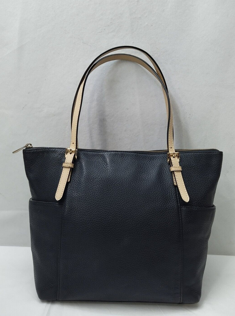 Michael Kors Jet Set Black Leather Double Handles Zipper Closure Tote Bag